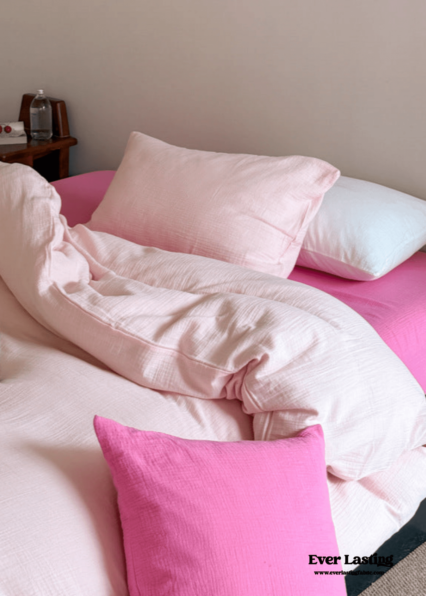 Ruby Double Gauze Pastel Bedding Set / Pink + Light Pink - Ever Lasting