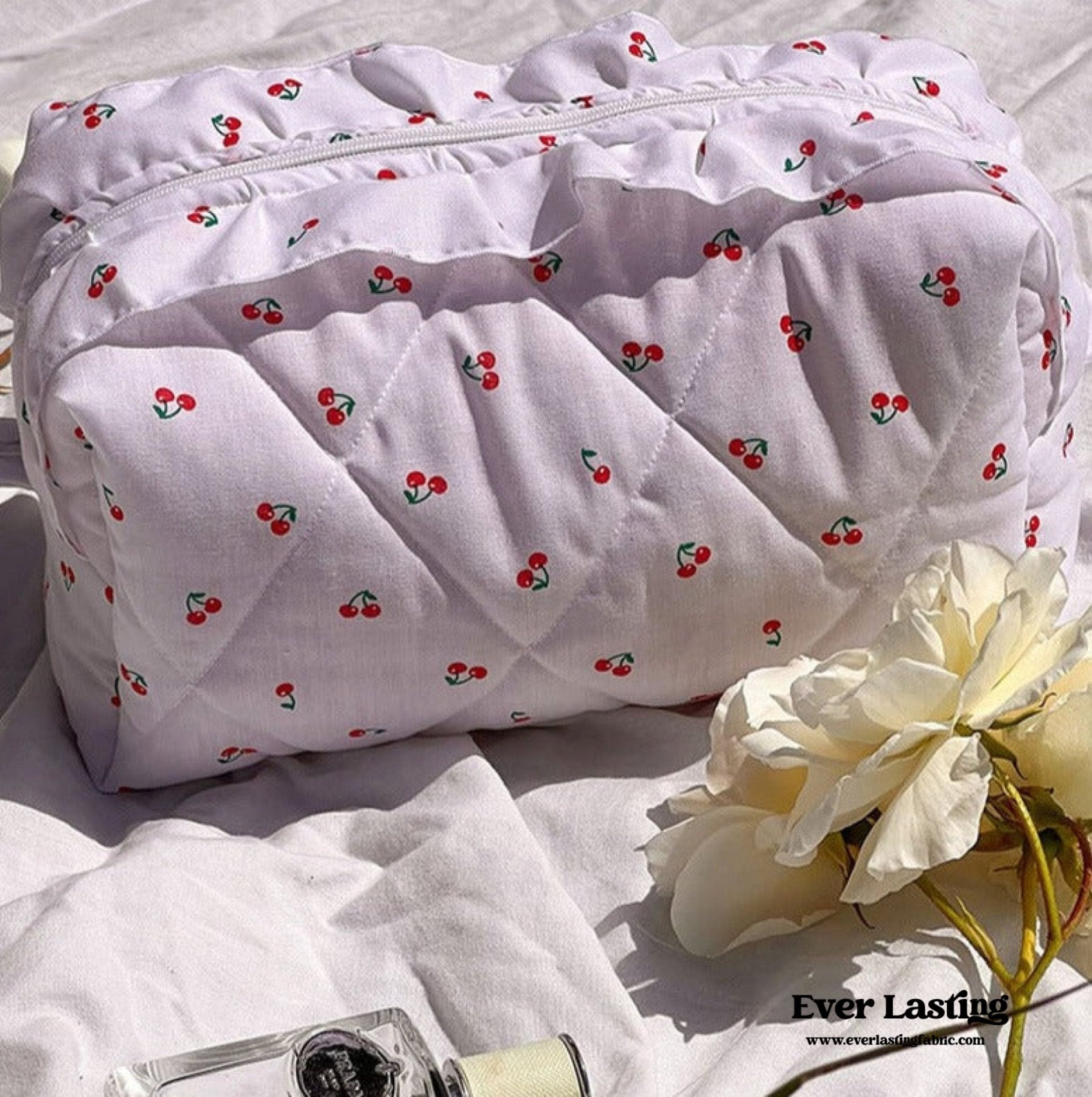 Ruffle Floral Cotton Makeup Bag - Ever Lasting