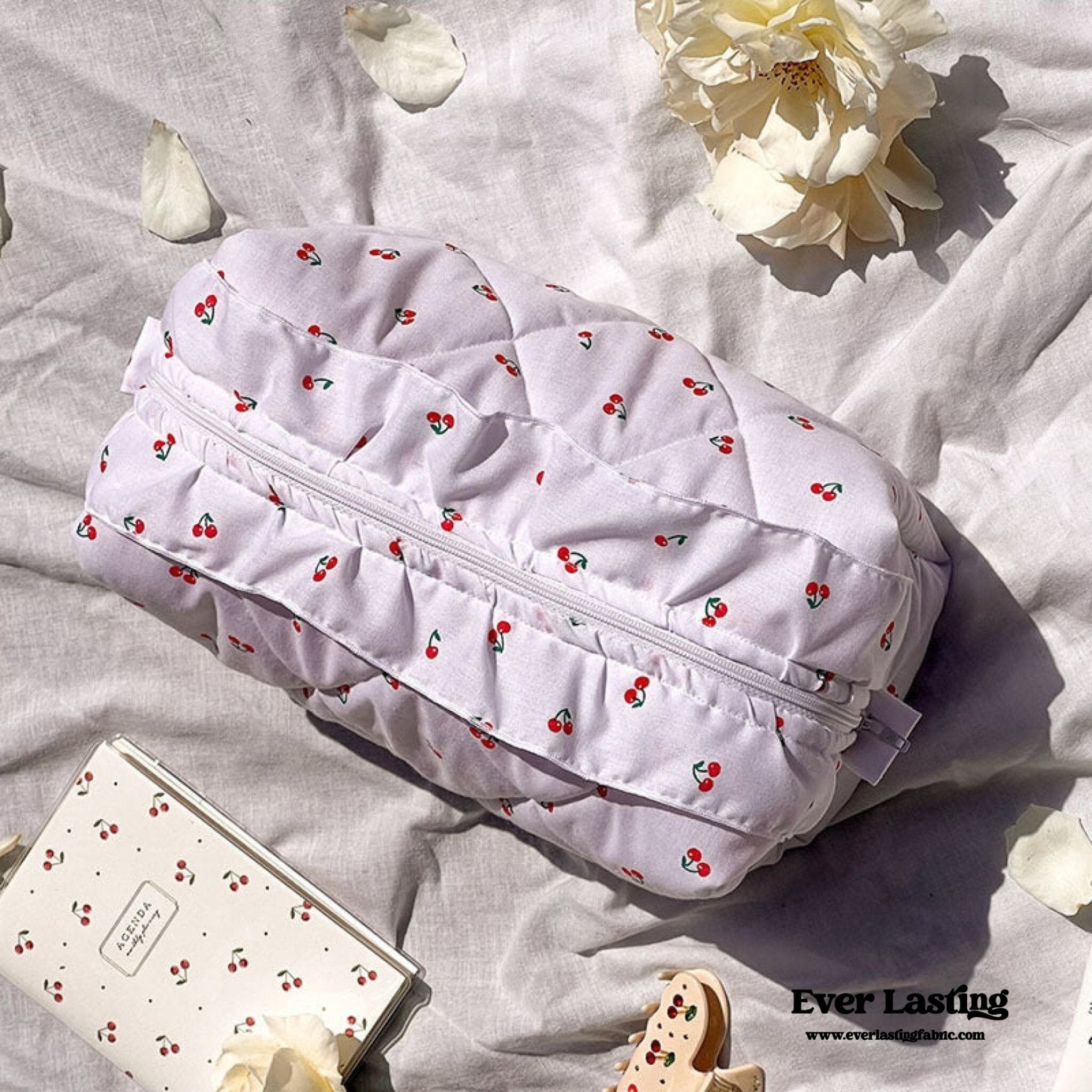 Ruffle Floral Cotton Makeup Bag - Ever Lasting