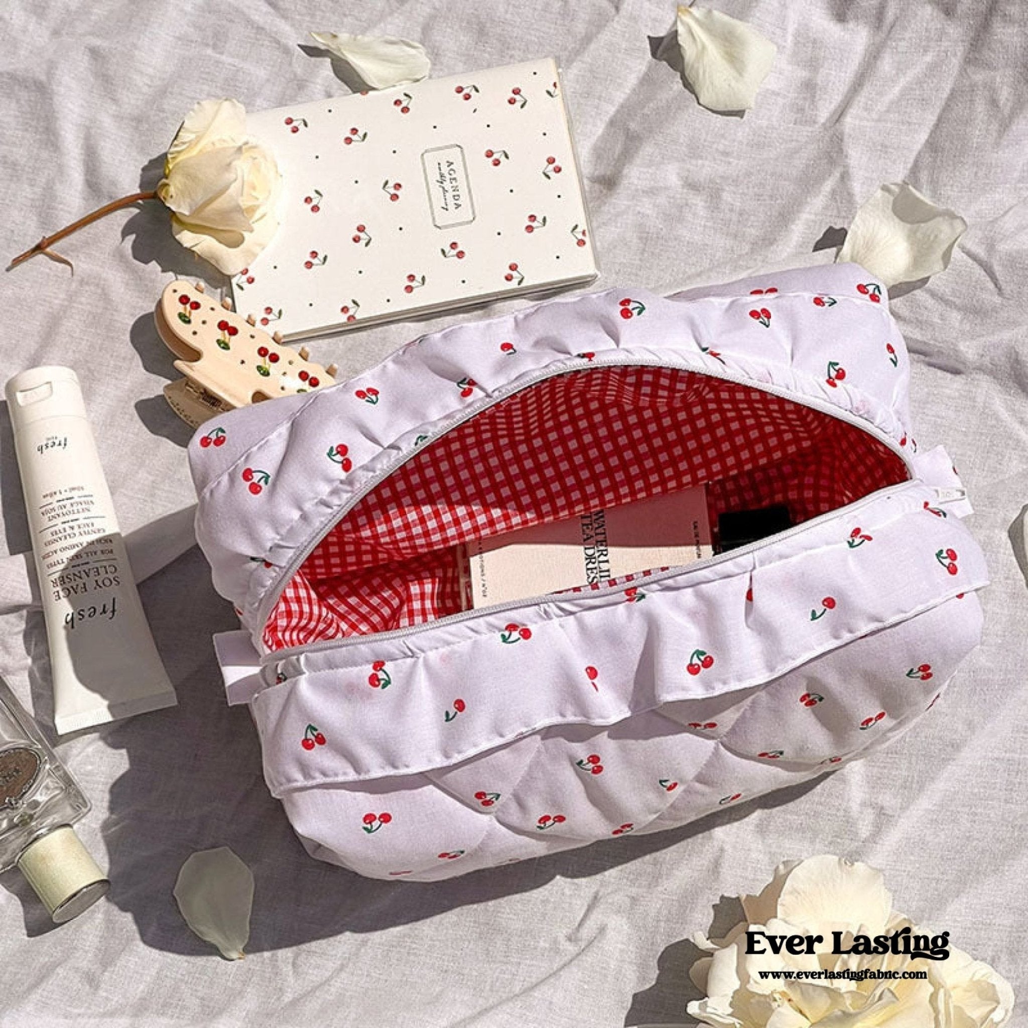 Ruffle Floral Cotton Makeup Bag - Ever Lasting