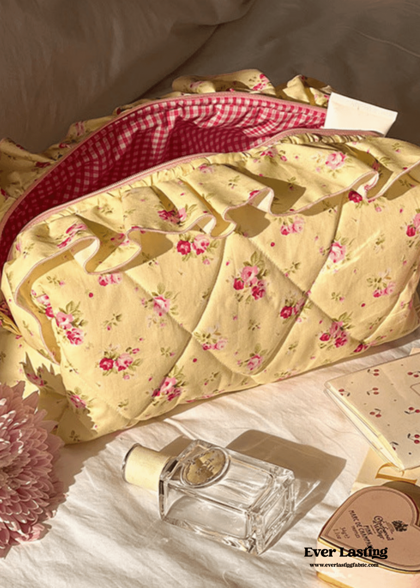 Ruffle Floral Cotton Makeup Bag - Ever Lasting