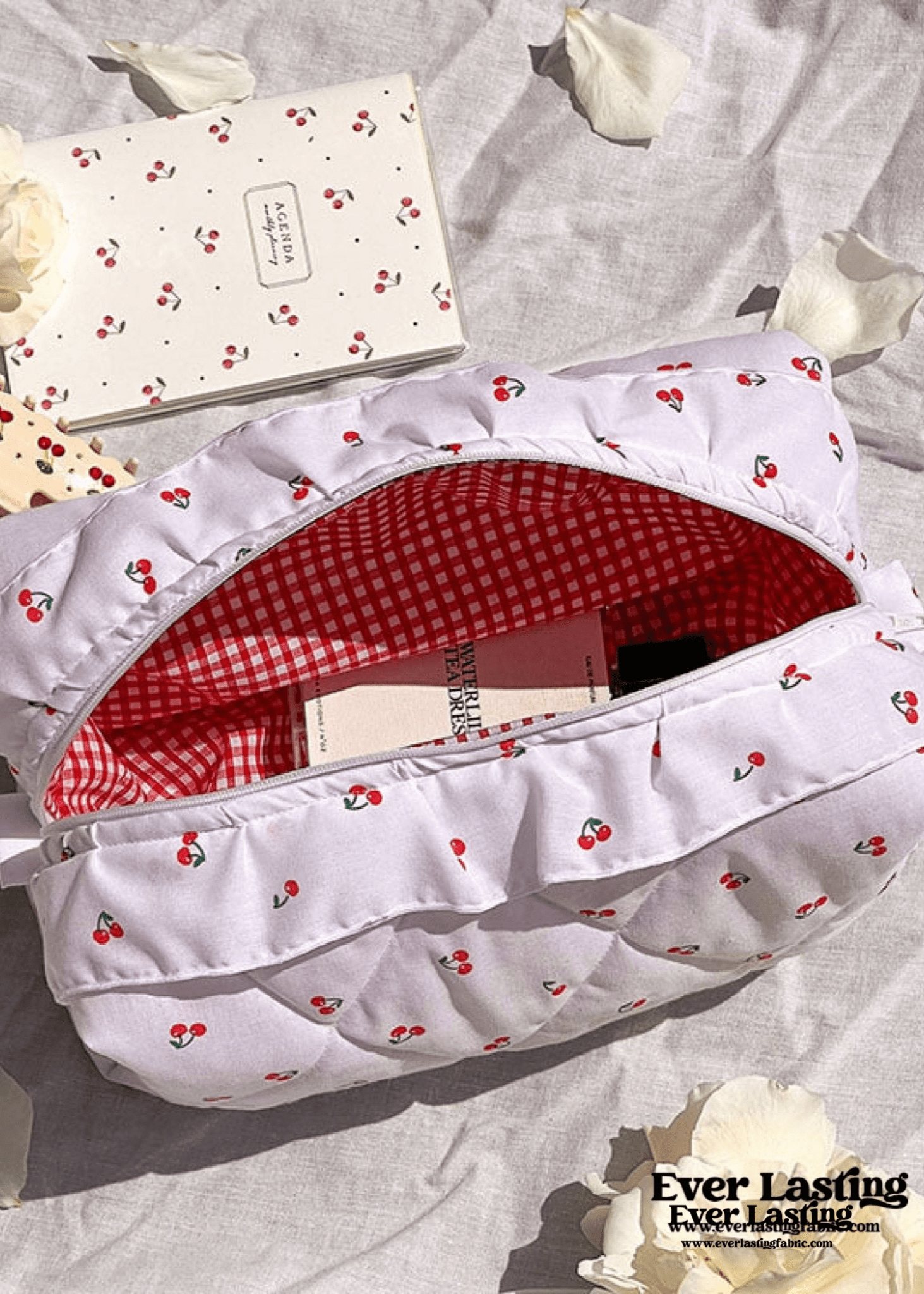 Ruffle Floral Cotton Makeup Bag - Ever Lasting