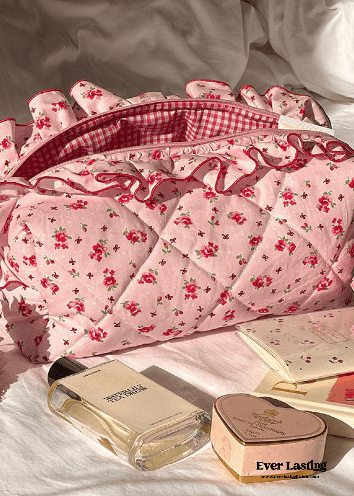 Ruffle Floral Cotton Makeup Bag - Ever Lasting