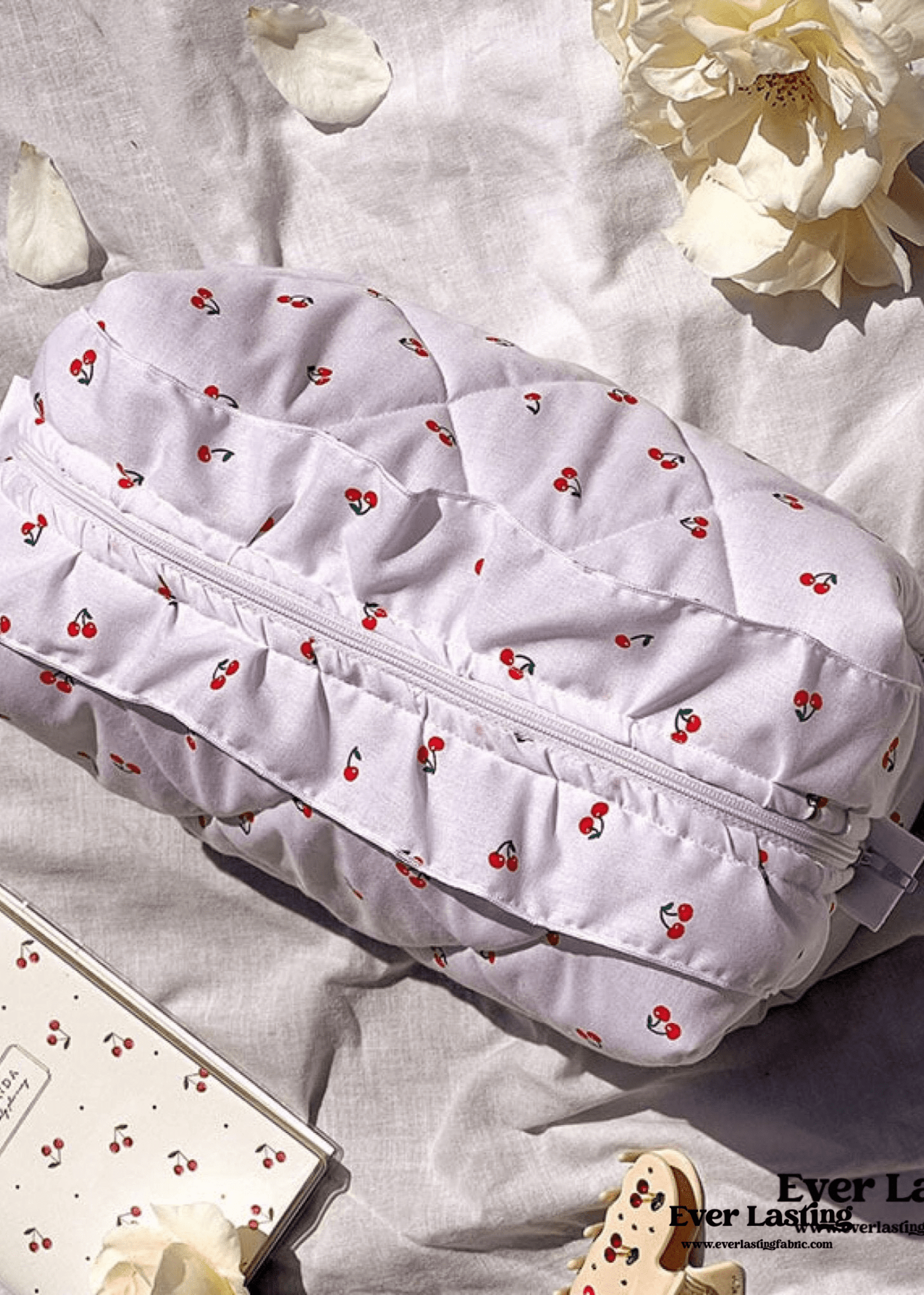 Ruffle Floral Cotton Makeup Bag - Ever Lasting