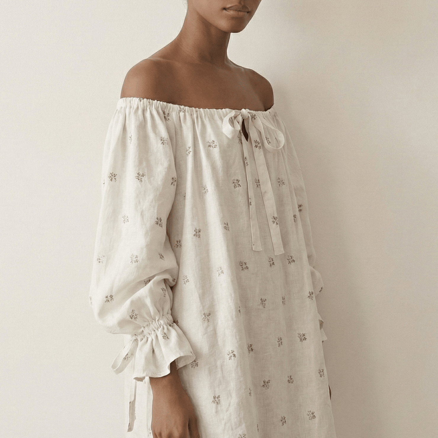 - Ever Lasting - Rumi Floral Long - Sleeve Pajama Set / Beige - Pajamas - Ever Lasting