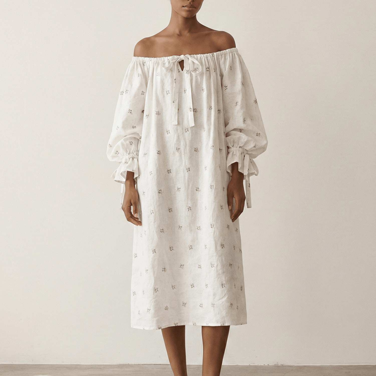 - Ever Lasting - Rumi Floral Long - Sleeve Pajama Set / Beige - Pajamas - Ever Lasting