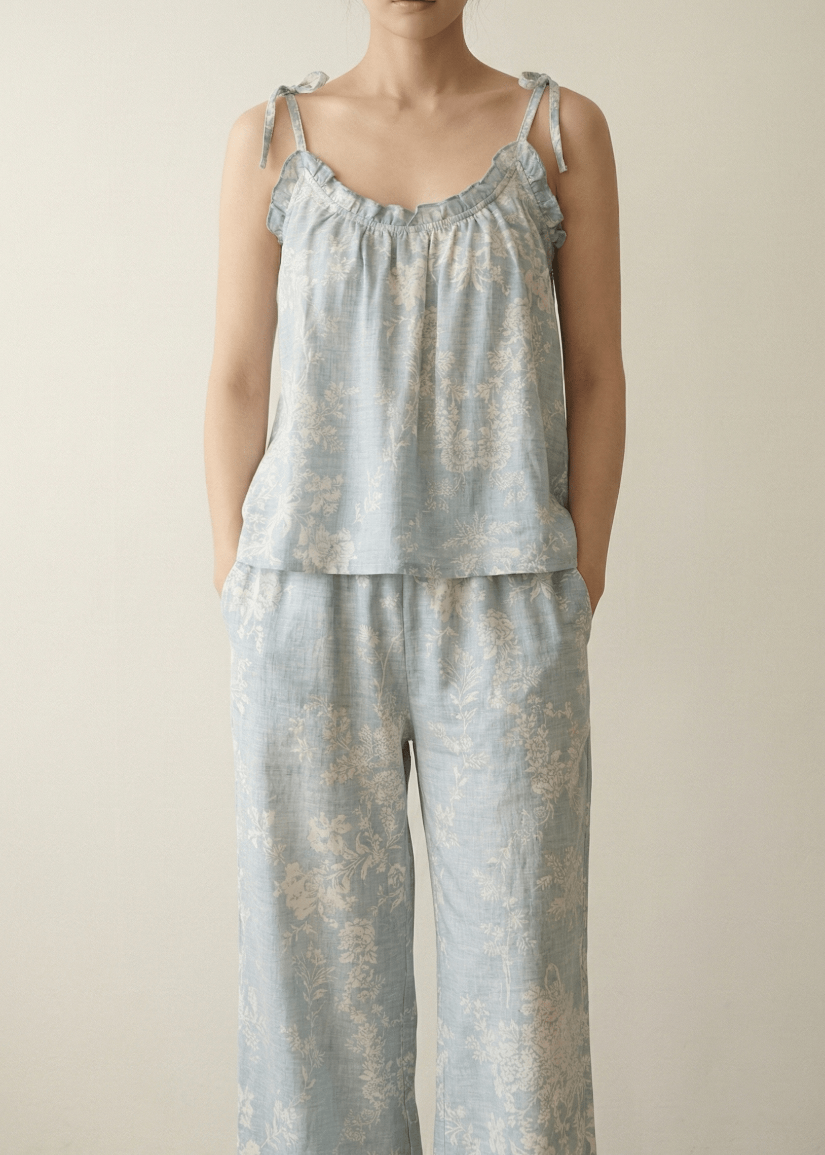 - Ever Lasting - Sabine Sleeveless & Long - Pant Floral Pajama Set / Blue - Pajamas - Ever Lasting