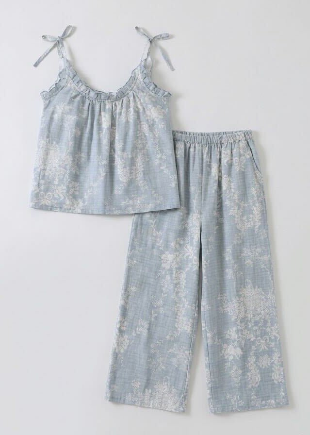 - Ever Lasting - Sabine Sleeveless & Long - Pant Floral Pajama Set / Blue - Pajamas - Ever Lasting