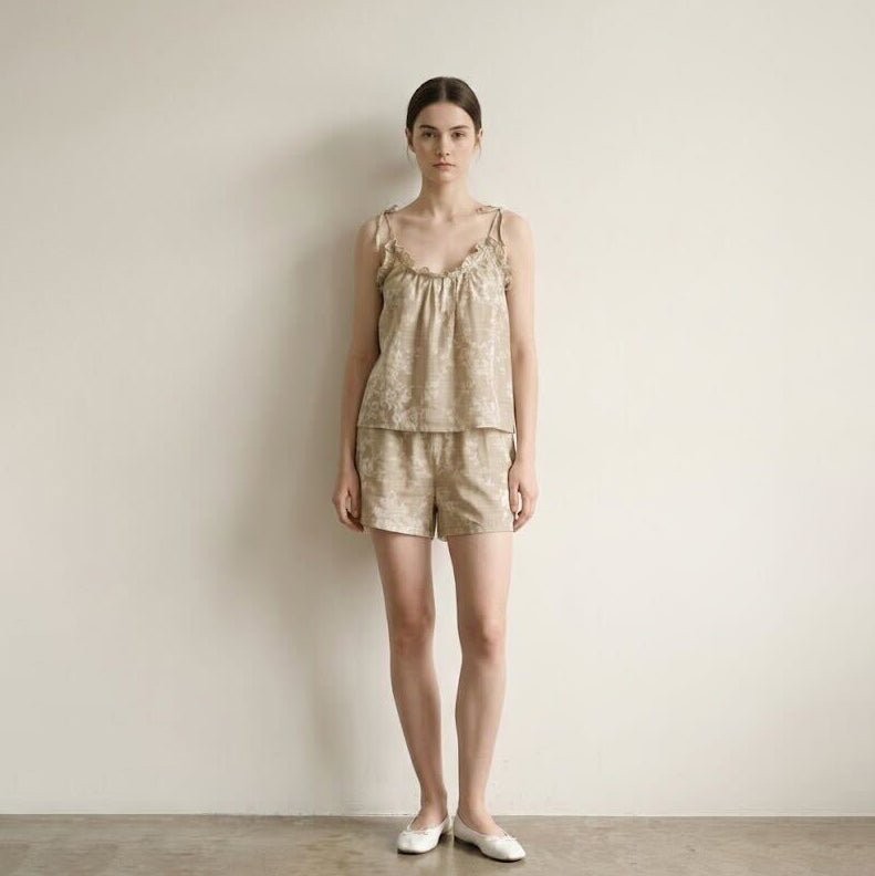 - Ever Lasting - Sabine Sleeveless & Shorts Floral Pajama Set / Brown - Pajamas - Ever Lasting