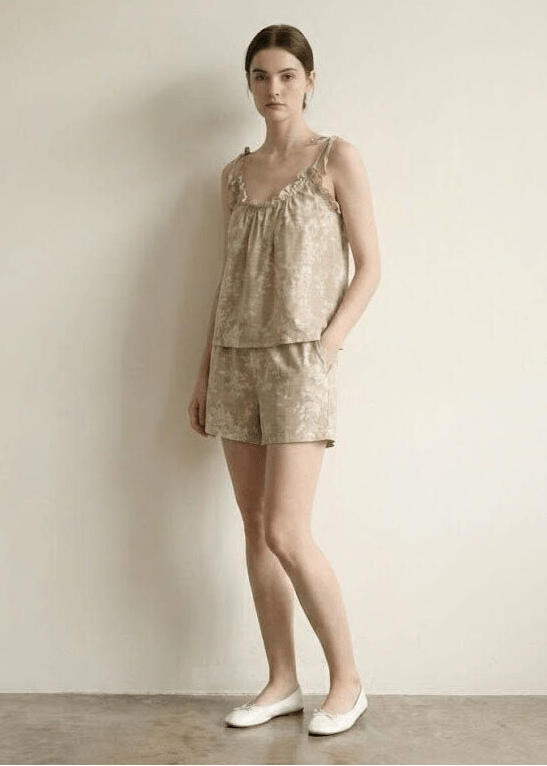 - Ever Lasting - Sabine Sleeveless & Shorts Floral Pajama Set / Brown - Pajamas - Ever Lasting