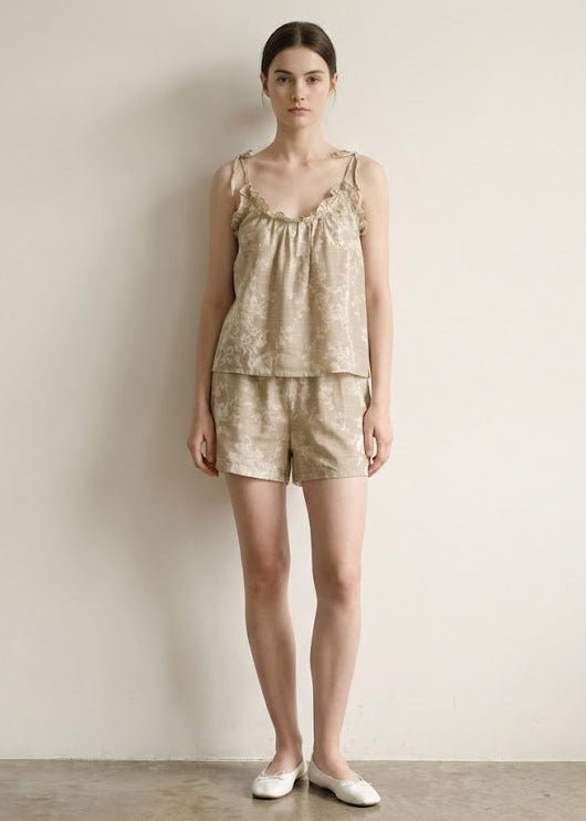 - Ever Lasting - Sabine Sleeveless & Shorts Floral Pajama Set / Brown - Pajamas - Ever Lasting