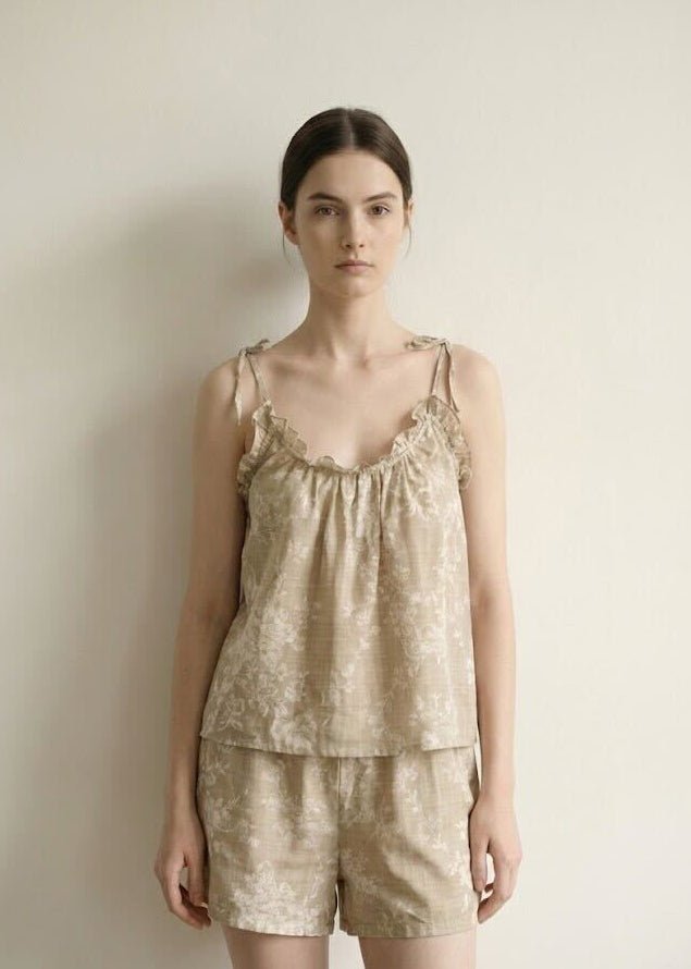 - Ever Lasting - Sabine Sleeveless & Shorts Floral Pajama Set / Brown - Pajamas - Ever Lasting