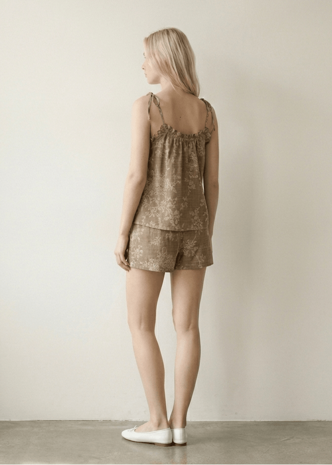 - Ever Lasting - Sabine Sleeveless & Shorts Floral Pajama Set / Brown - Pajamas - Ever Lasting