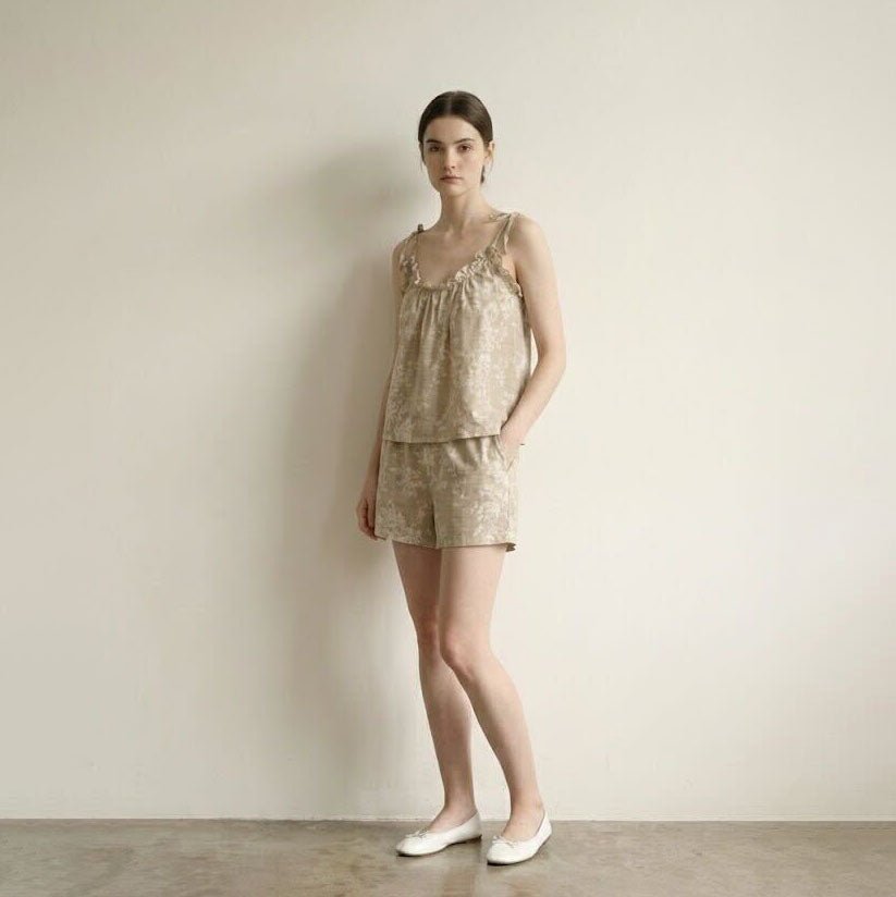 - Ever Lasting - Sabine Sleeveless & Shorts Floral Pajama Set / Brown - Pajamas - Ever Lasting