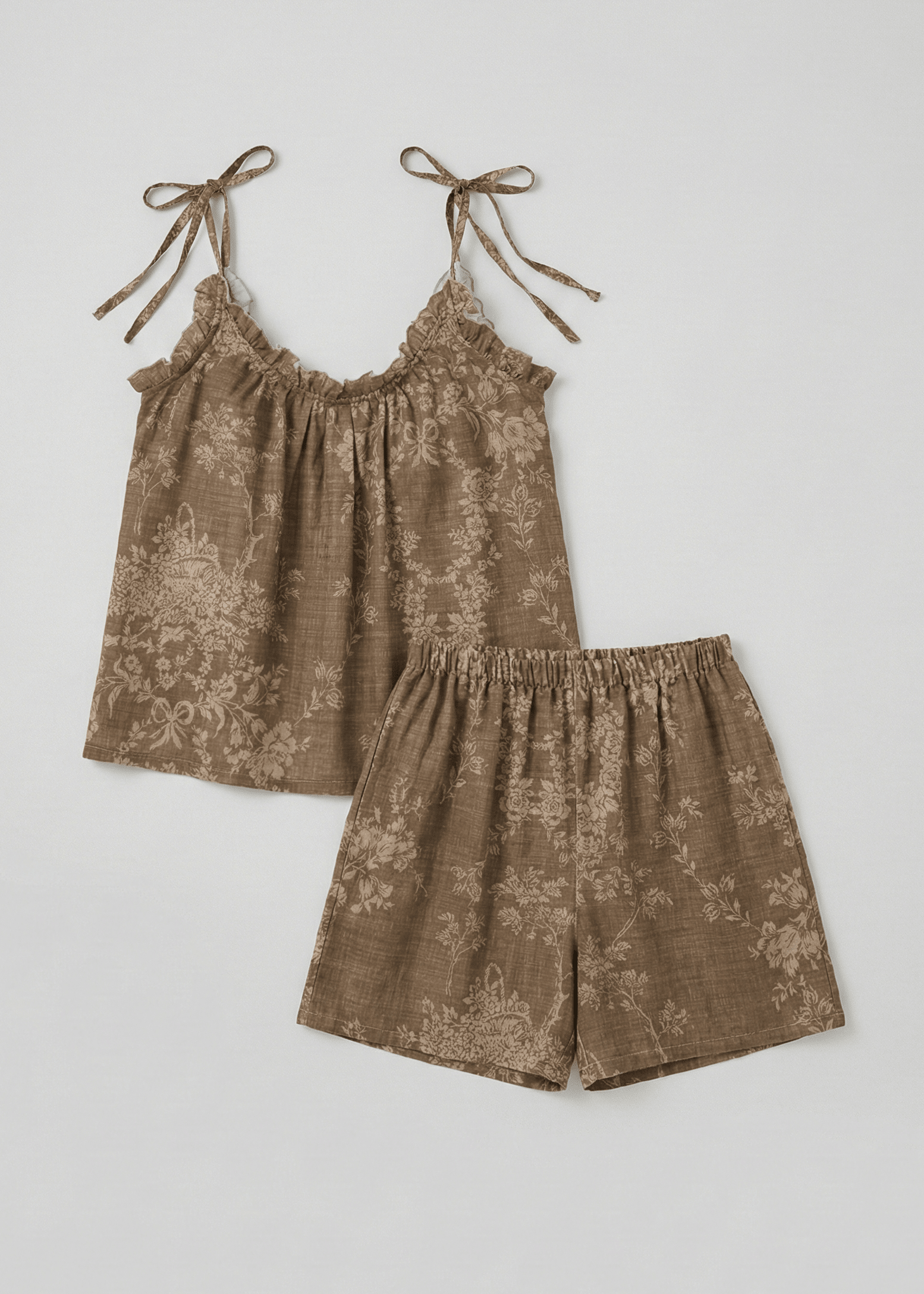- Ever Lasting - Sabine Sleeveless & Shorts Floral Pajama Set / Brown - Pajamas - Ever Lasting