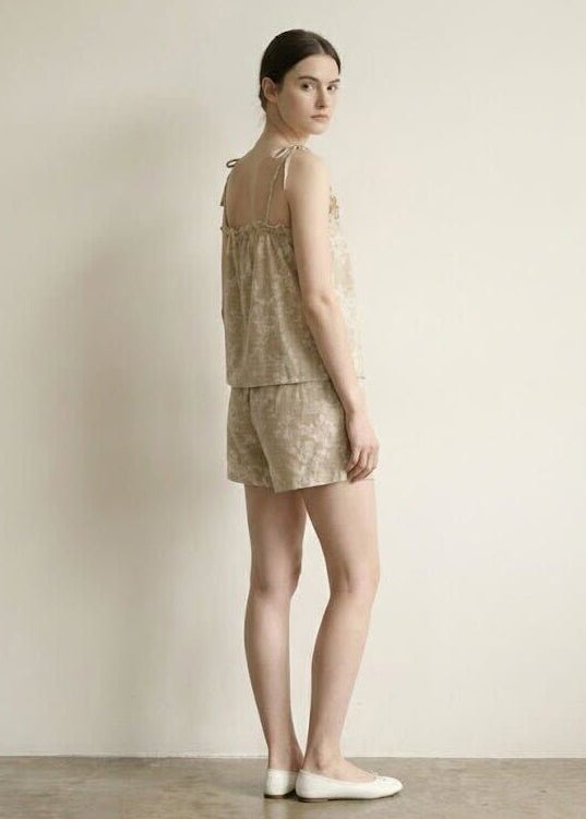 - Ever Lasting - Sabine Sleeveless & Shorts Floral Pajama Set / Brown - Pajamas - Ever Lasting