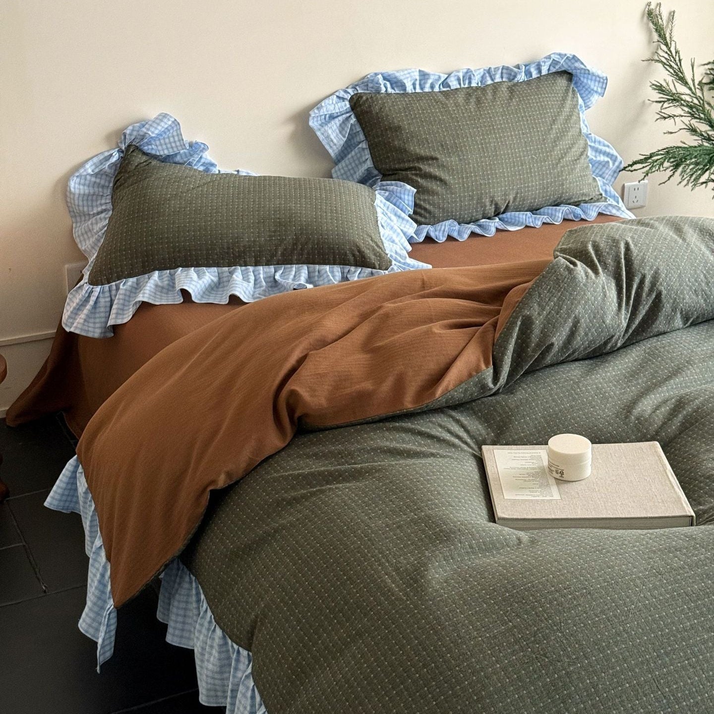 Sadie Gingham Lace Ruffle Bedding Set / Green - Ever Lasting