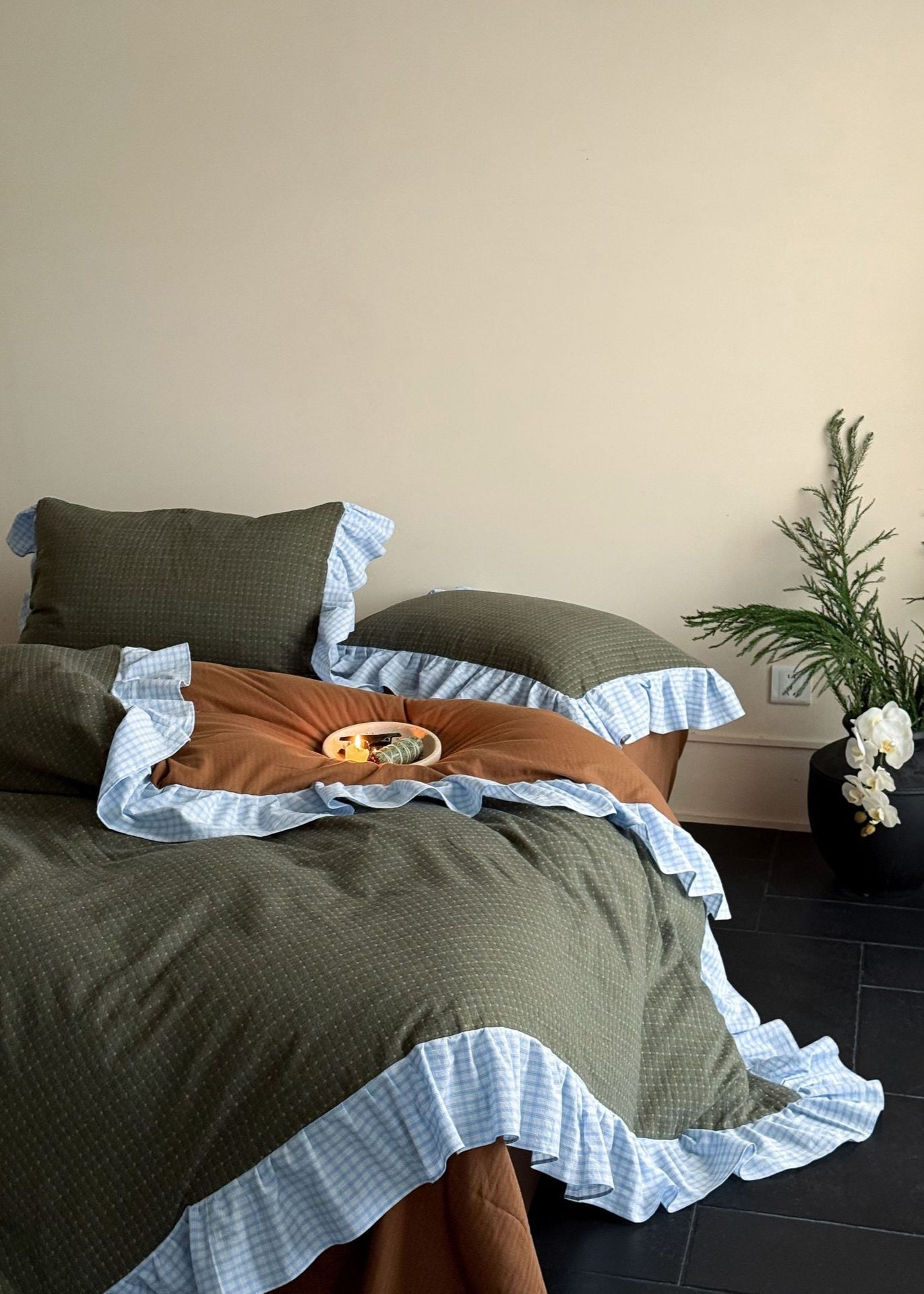 Sadie Gingham Lace Ruffle Bedding Set / Green - Ever Lasting