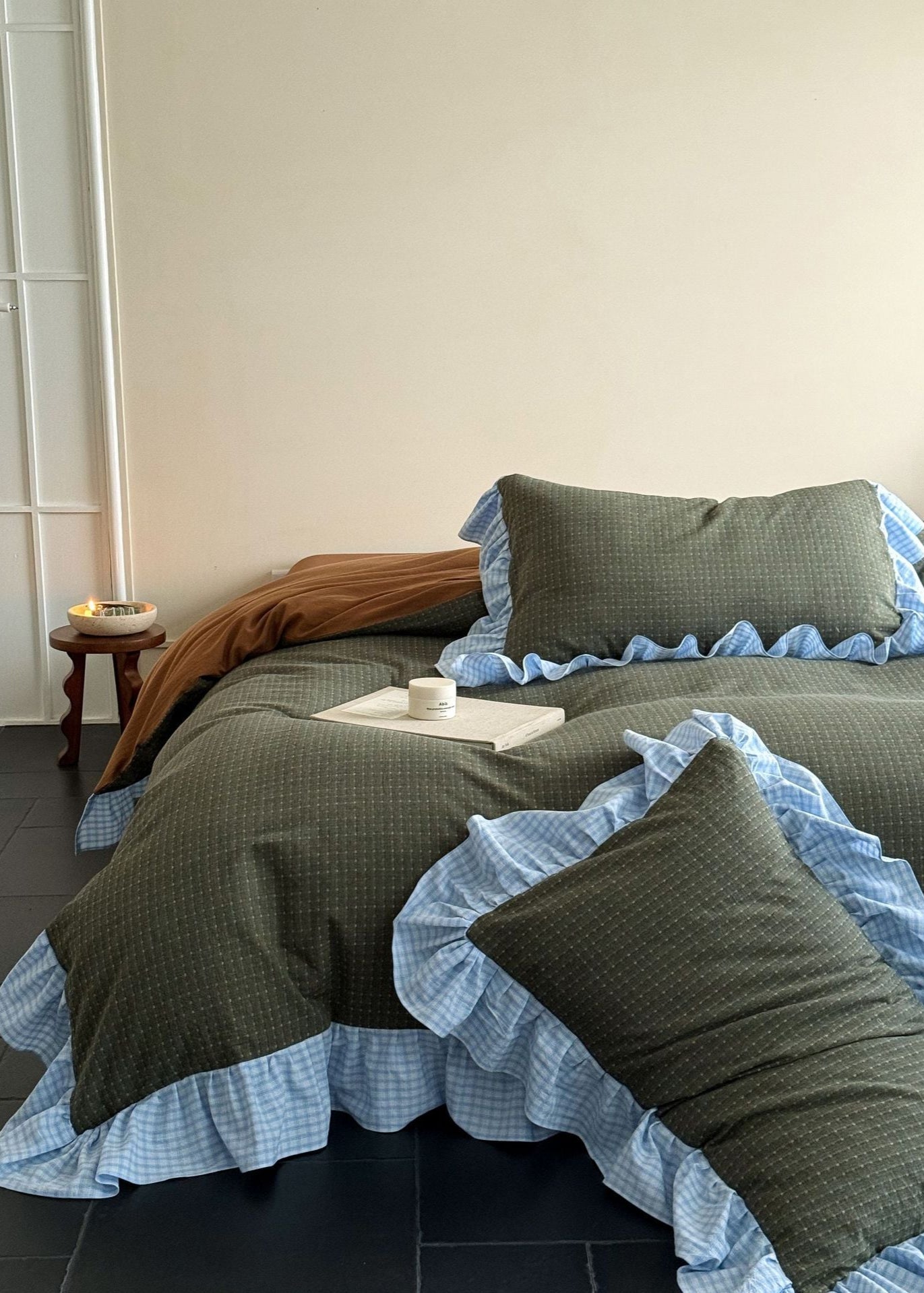 Sadie Gingham Lace Ruffle Bedding Set / Green - Ever Lasting