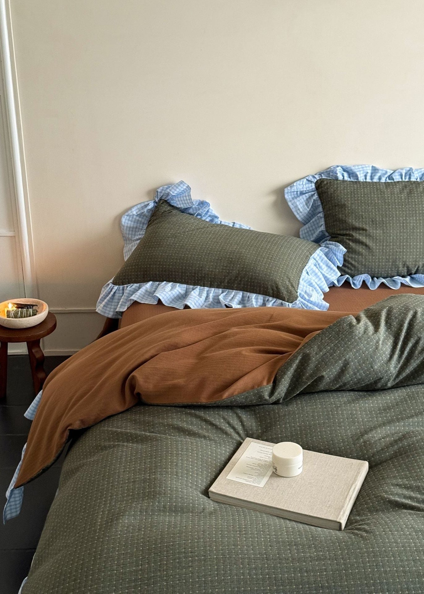 Sadie Gingham Lace Ruffle Bedding Set / Green - Ever Lasting