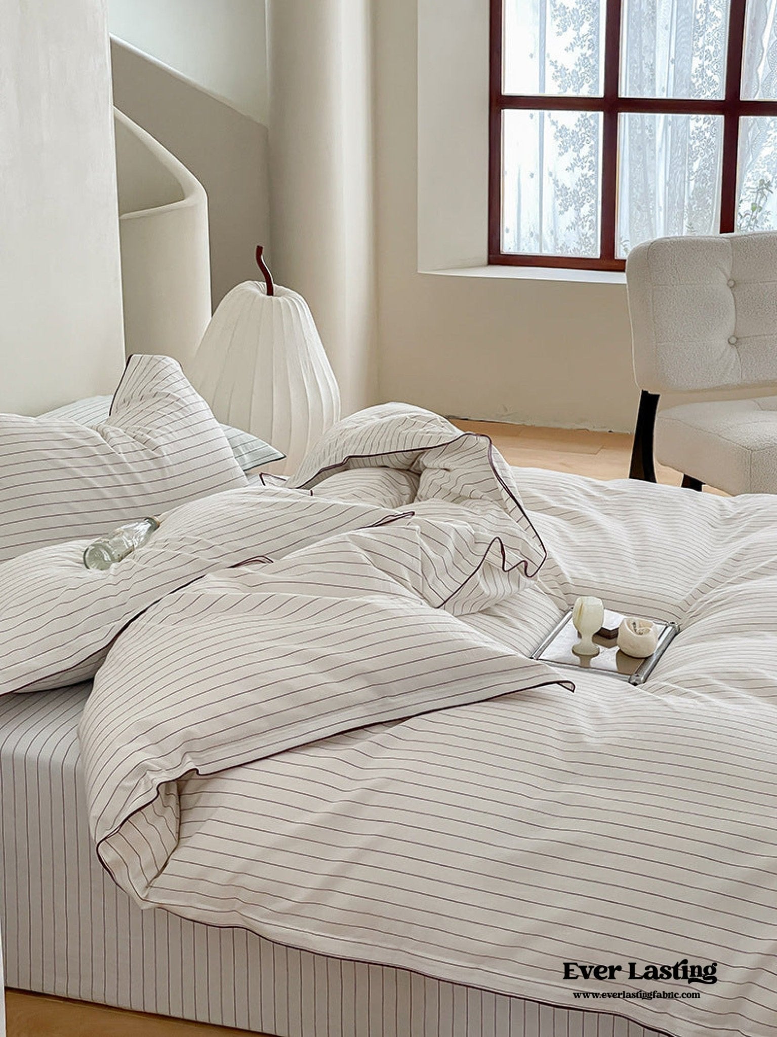 Scandinavian Overlock Striped Bedding Set / Gray - Ever Lasting