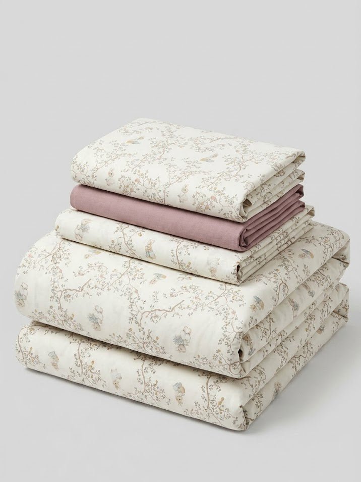 - Ever Lasting - Selah Combed Cotton Floral Bedding Set / White - Bedding Set - Ever Lasting