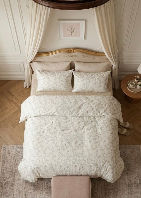- Ever Lasting - Selah Combed Cotton Floral Bedding Set / White - Bedding Set - Ever Lasting