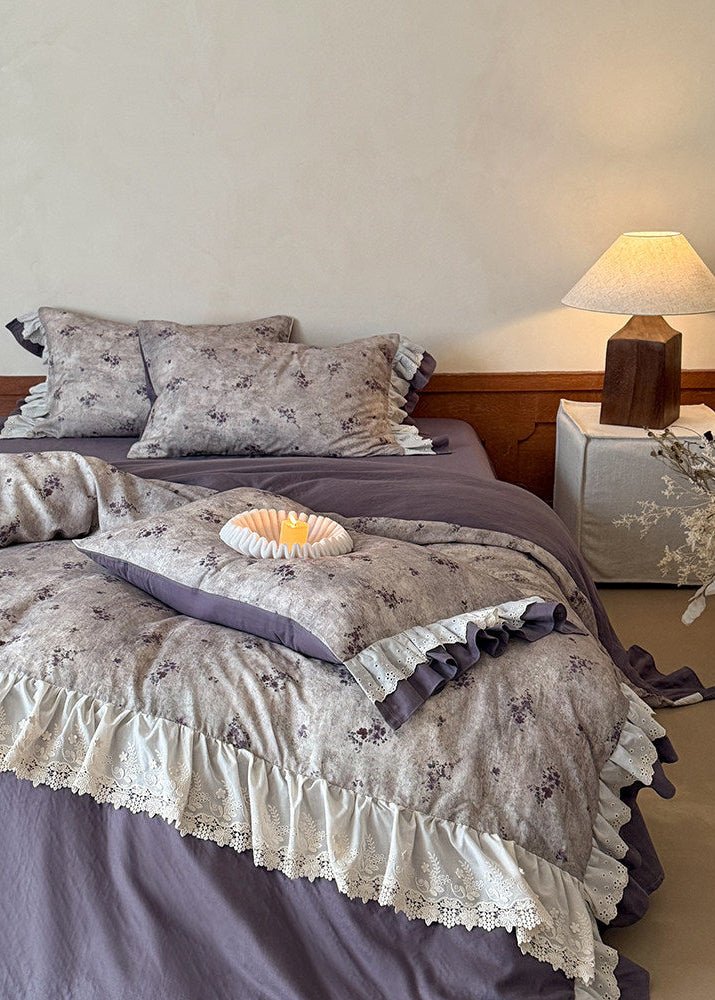 - Ever Lasting - Selene Ruffle Lace Floral Bedding Set / Purple - Bedding Set - Ever Lasting