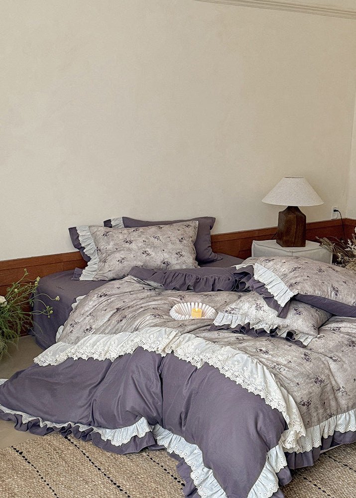 - Ever Lasting - Selene Ruffle Lace Floral Bedding Set / Purple - Bedding Set - Ever Lasting