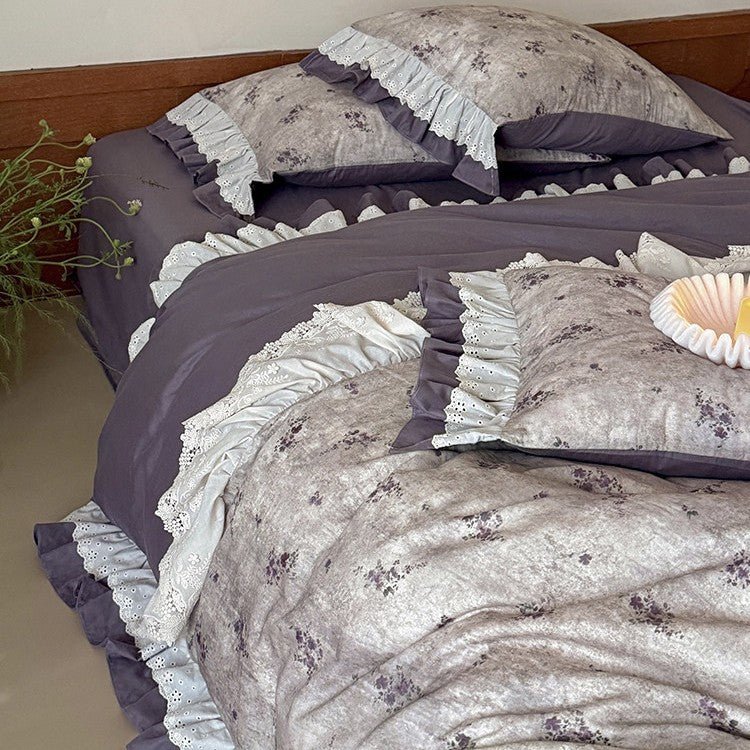 - Ever Lasting - Selene Ruffle Lace Floral Bedding Set / Purple - Bedding Set - Ever Lasting
