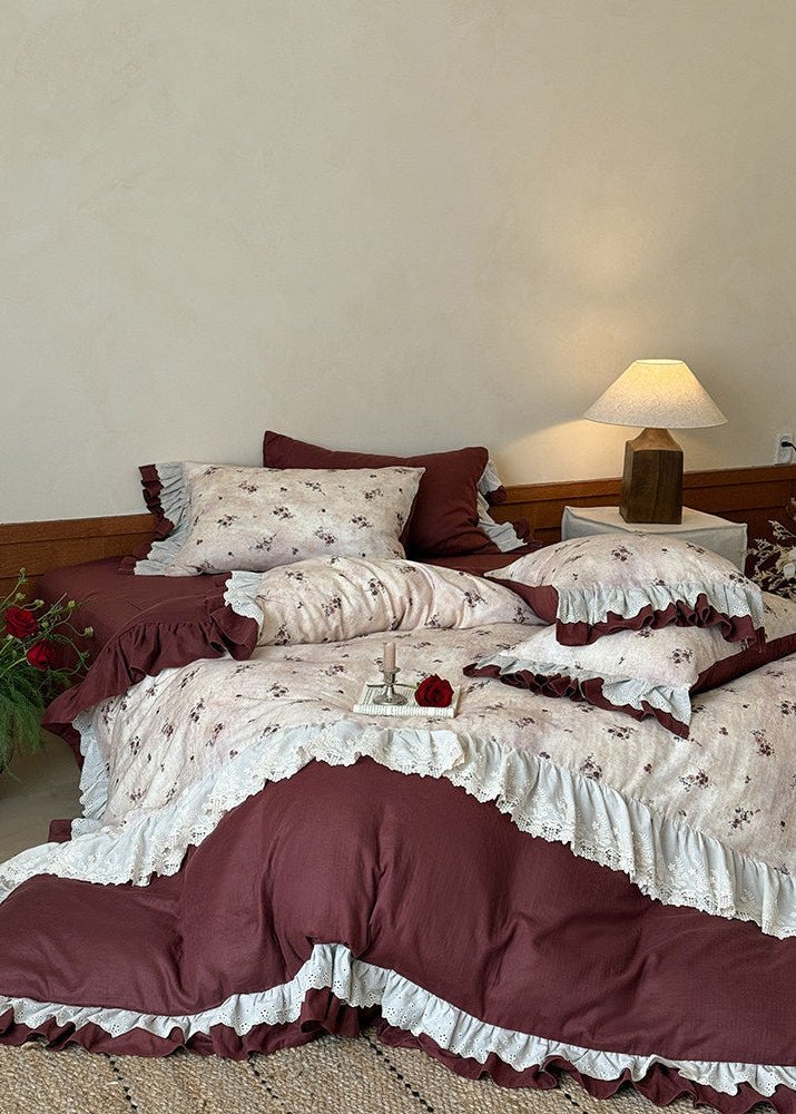 - Ever Lasting - Selene Ruffle Lace Floral Bedding Set / Purple - Bedding Set - Ever Lasting
