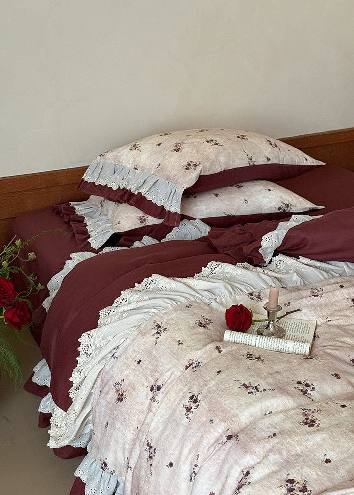 - Ever Lasting - Selene Ruffle Lace Floral Bedding Set / Purple - Bedding Set - Ever Lasting