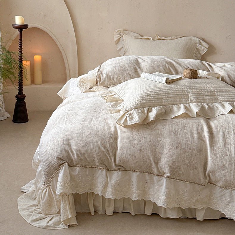 - Ever Lasting - Seraphina Floral Ruffle Bedding Set / Brown - Bedding Set - Ever Lasting