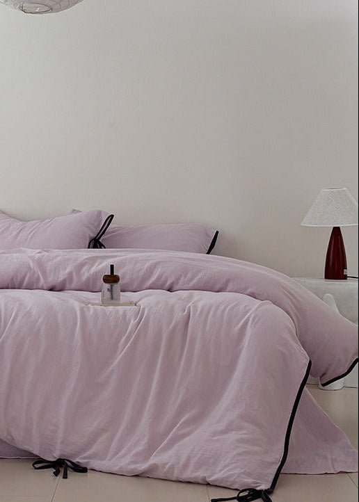 - Ever Lasting - Serena Ribbon Tied Bedding Set / Pink - Bedding Set - Ever Lasting