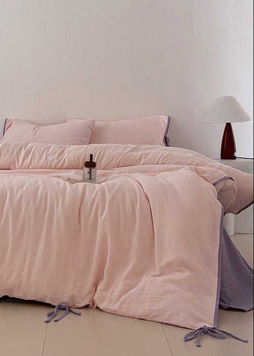 - Ever Lasting - Serena Ribbon Tied Bedding Set / Pink - Bedding Set - Ever Lasting