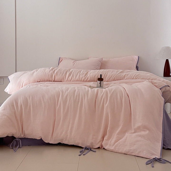 - Ever Lasting - Serena Ribbon Tied Bedding Set / Pink - Bedding Set - Ever Lasting