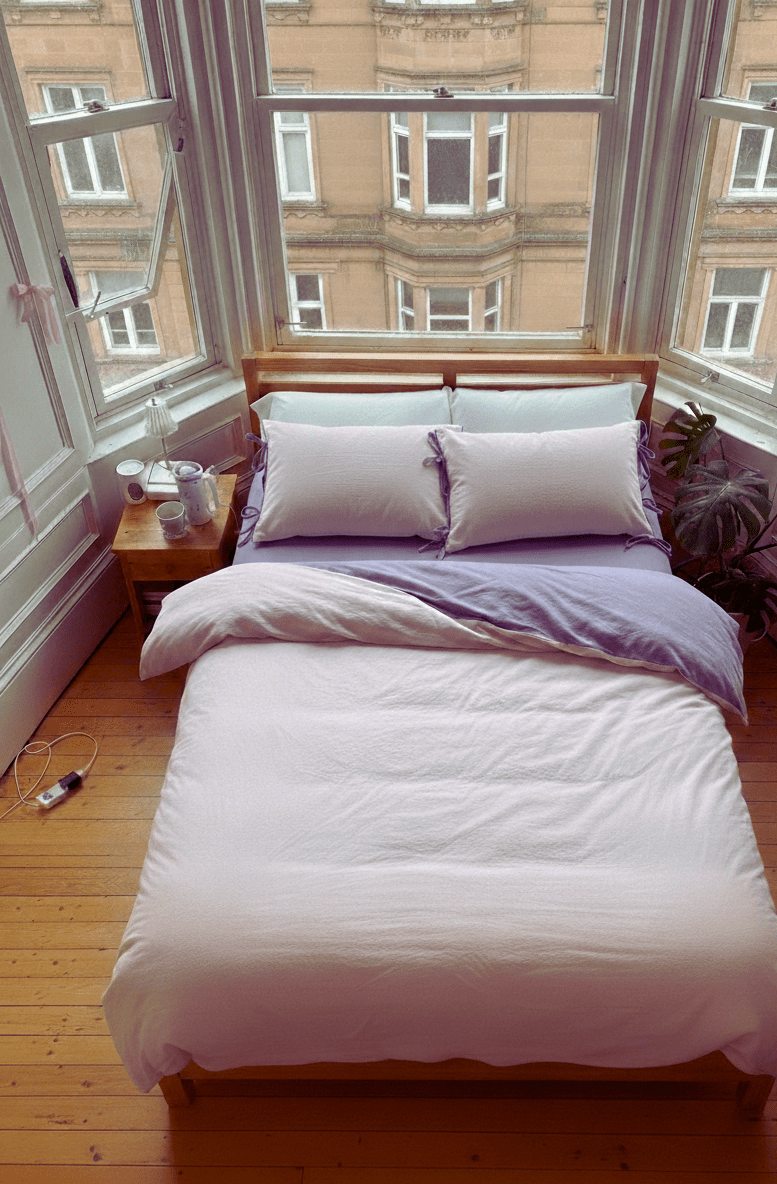 - Ever Lasting - Serena Ribbon Tied Bedding Set / Pink - Bedding Set - Ever Lasting