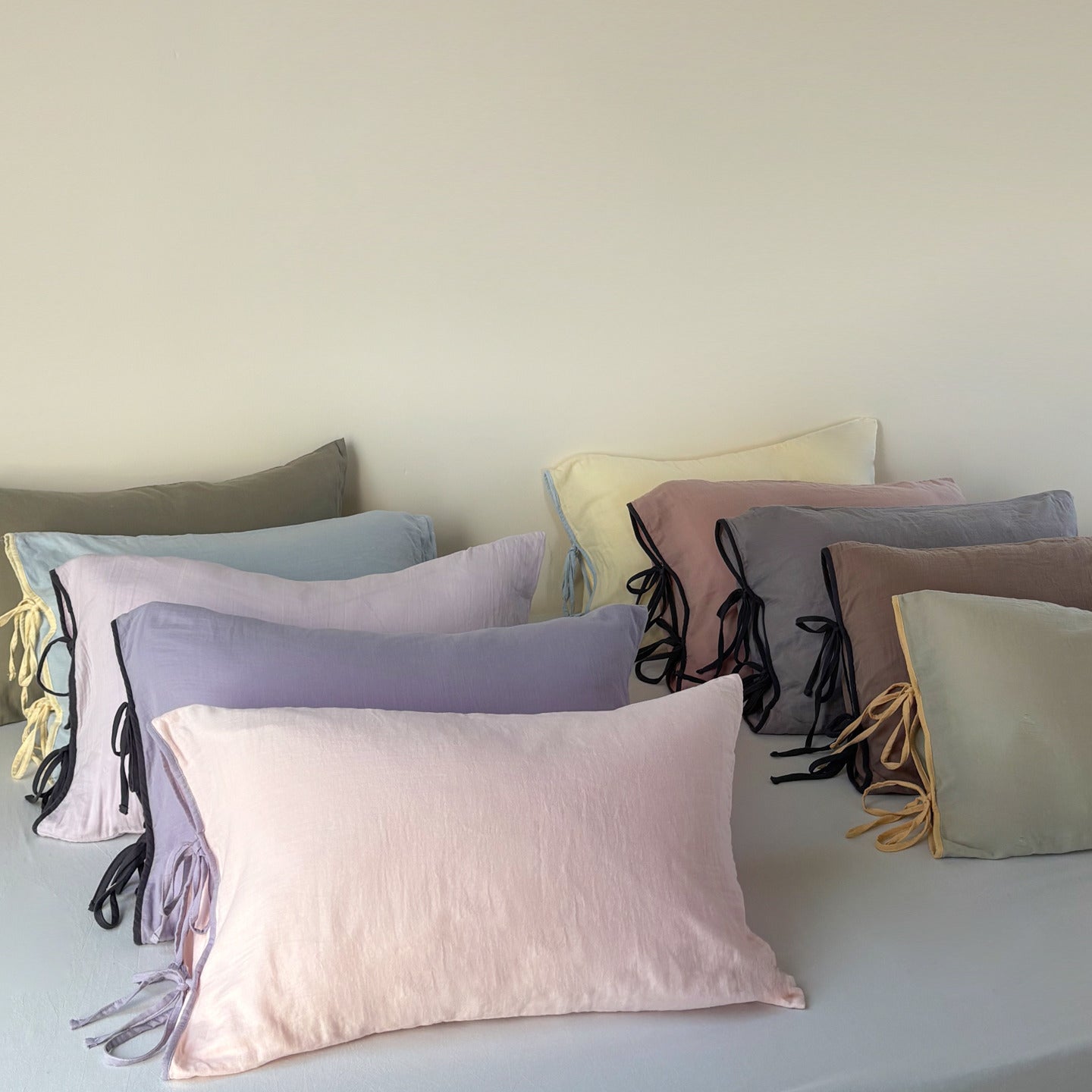 - Ever Lasting - Serena Ribbon Tied Pillowcases / Blue - Pillowcases - Ever Lasting