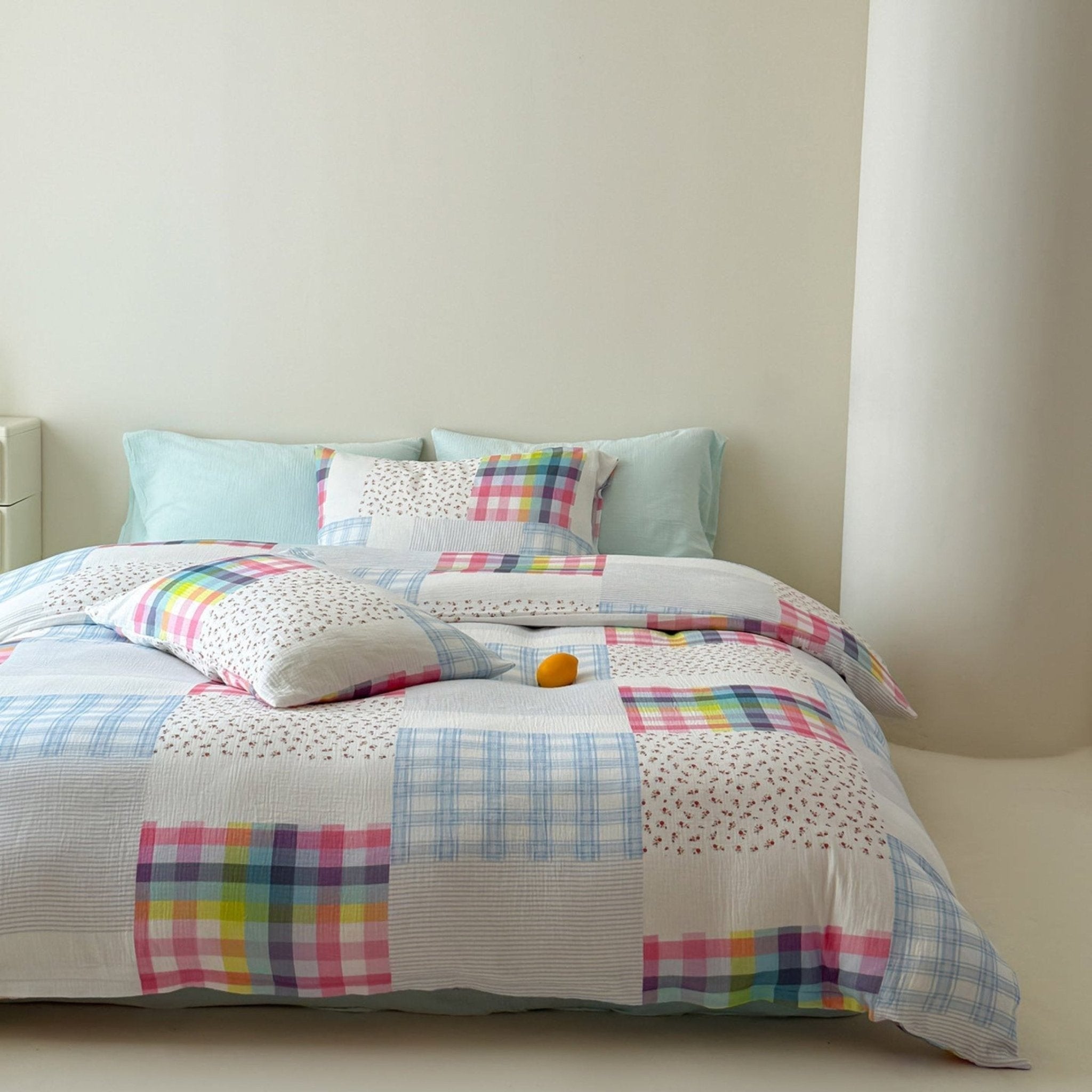 Sienna Double Gauze Gingham Patchwork Pastel Bedding Set / Blue - Ever Lasting