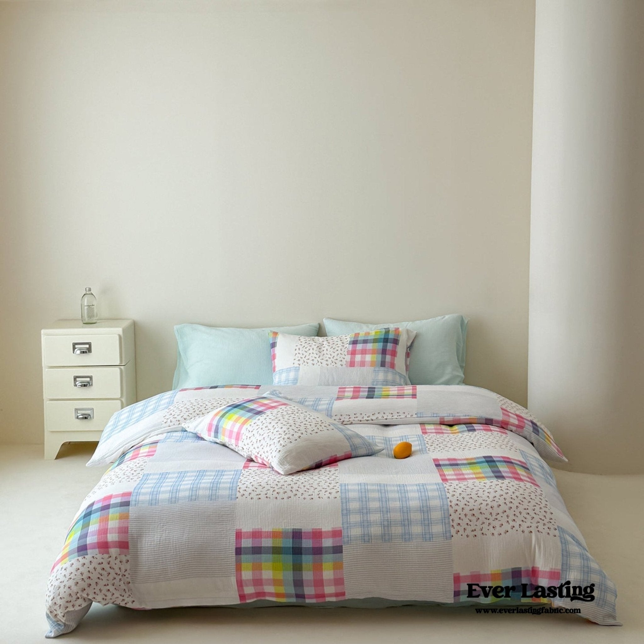 Sienna Double Gauze Gingham Patchwork Pastel Bedding Set / Guava Yellow - Ever Lasting