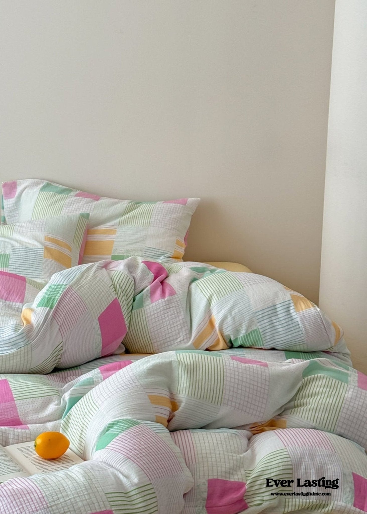 Sienna Double Gauze Gingham Patchwork Pastel Bedding Set / Guava Yellow - Ever Lasting