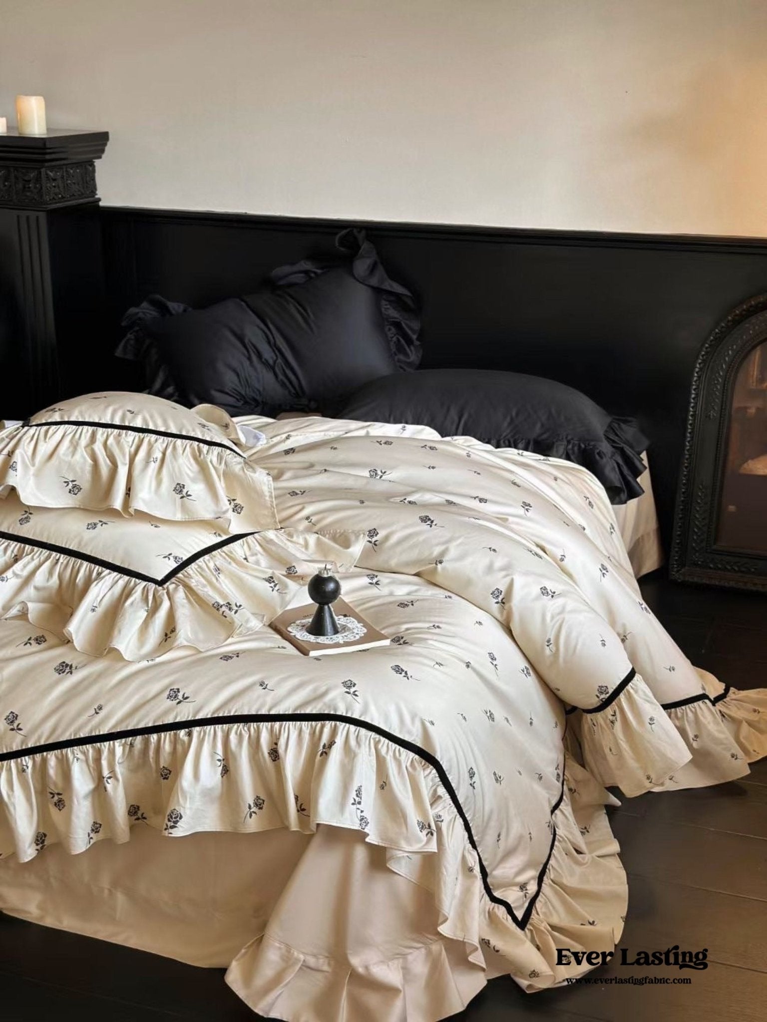 Silky French Black Rose Bedding Bundle - Ever Lasting