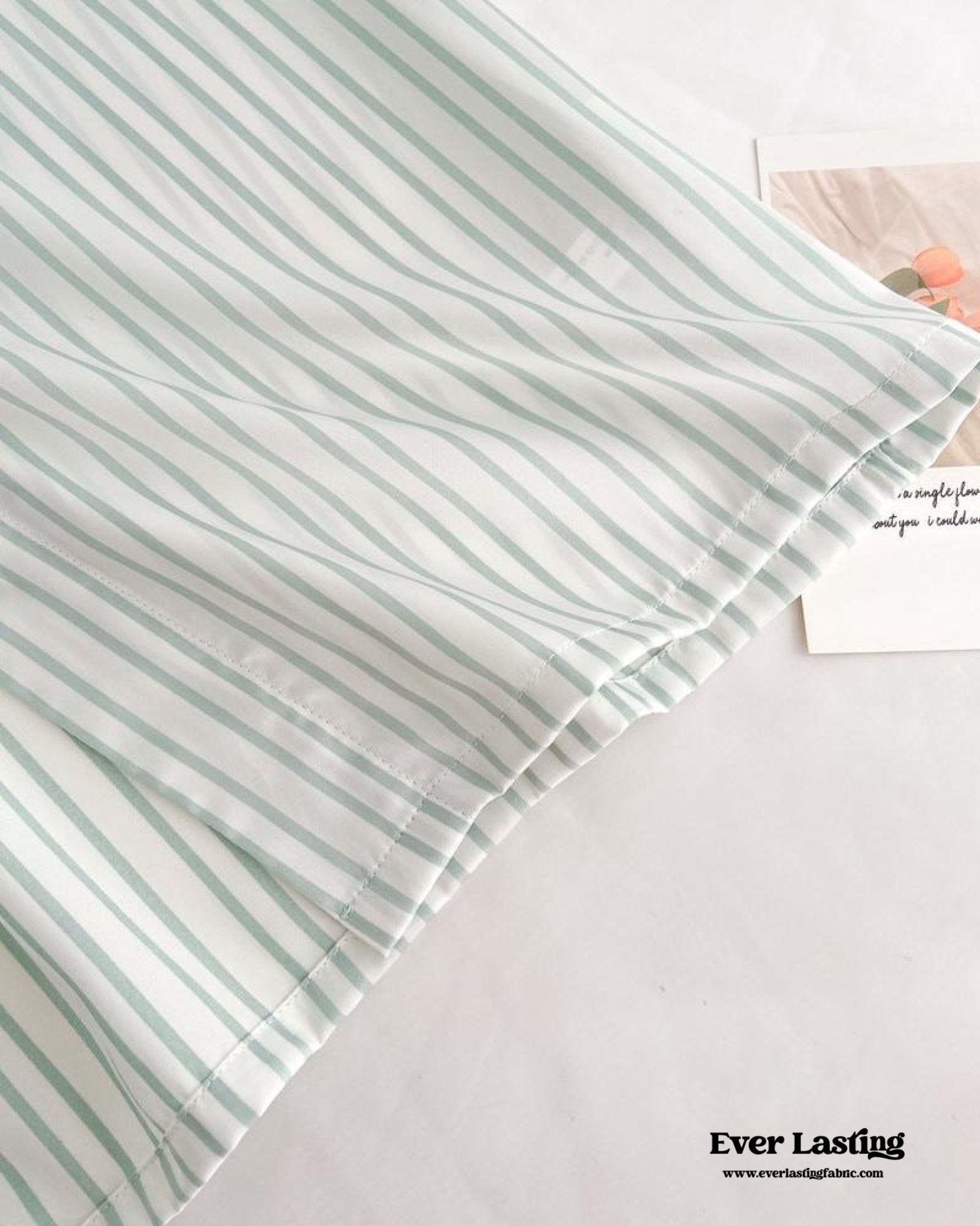 Silky Lace Striped Long Sleeves and Pants Pajama Set / Green - Ever Lasting