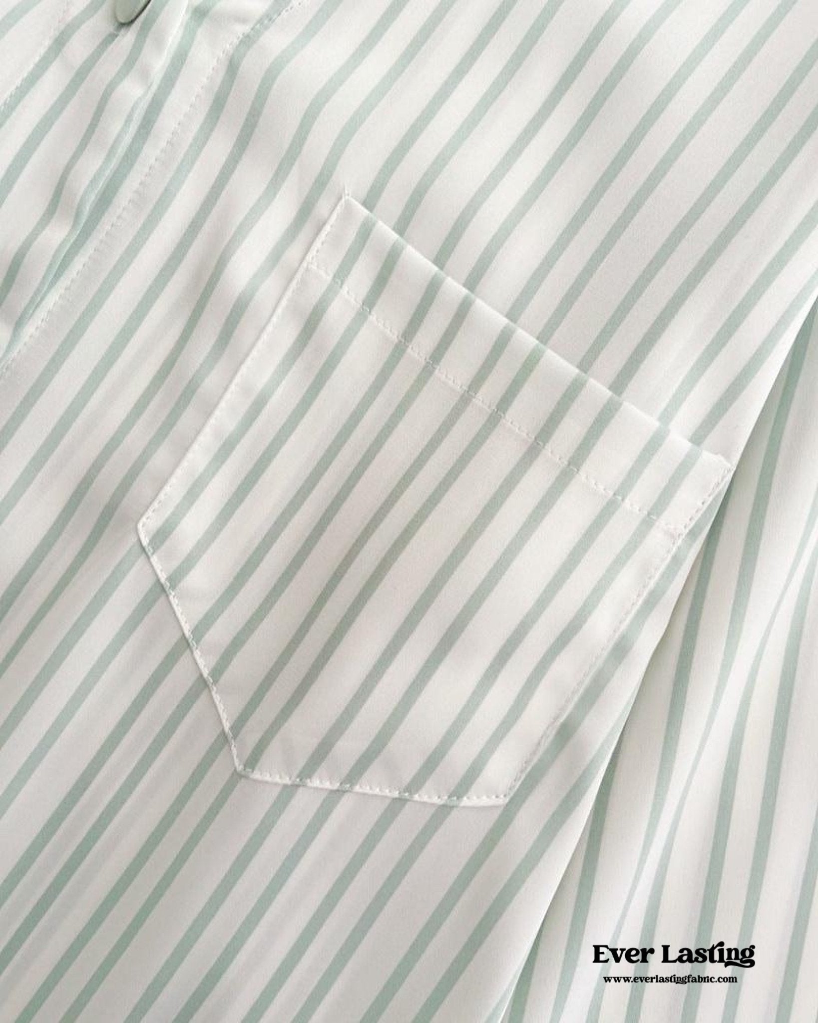 Silky Lace Striped Long Sleeves and Pants Pajama Set / Green - Ever Lasting