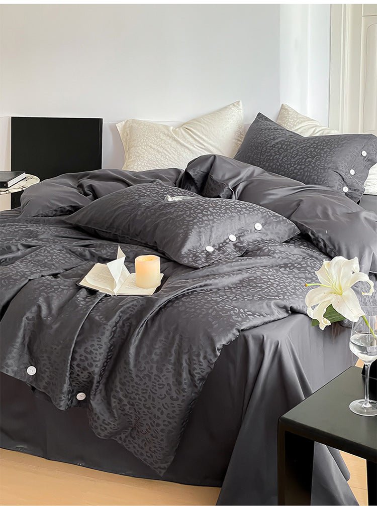 - Ever Lasting - Silky Leopard Buttoned Bedding Set / Baby Pink - Bedding Set - Ever Lasting