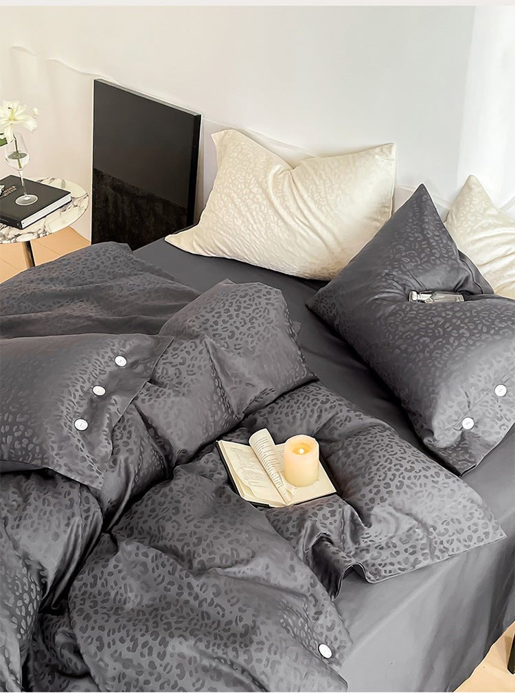 - Ever Lasting - Silky Leopard Buttoned Bedding Set / Baby Pink - Bedding Set - Ever Lasting