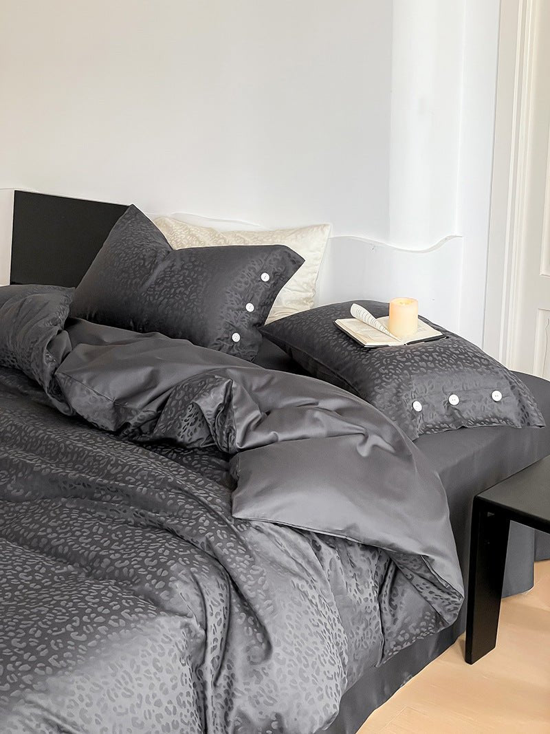 - Ever Lasting - Silky Leopard Buttoned Bedding Set / Baby Pink - Bedding Set - Ever Lasting