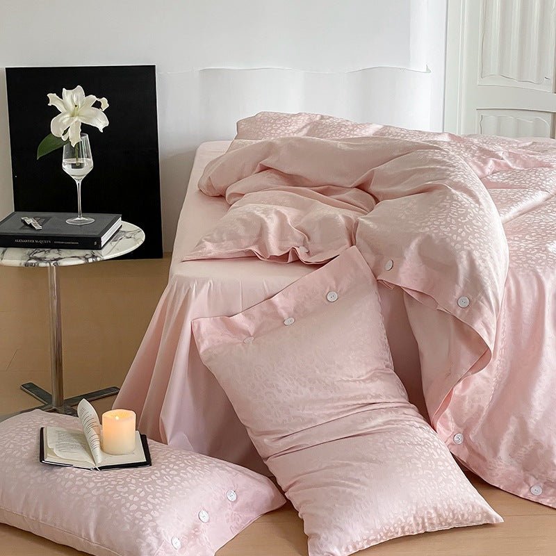 - Ever Lasting - Silky Leopard Buttoned Bedding Set / Baby Pink - Bedding Set - Ever Lasting