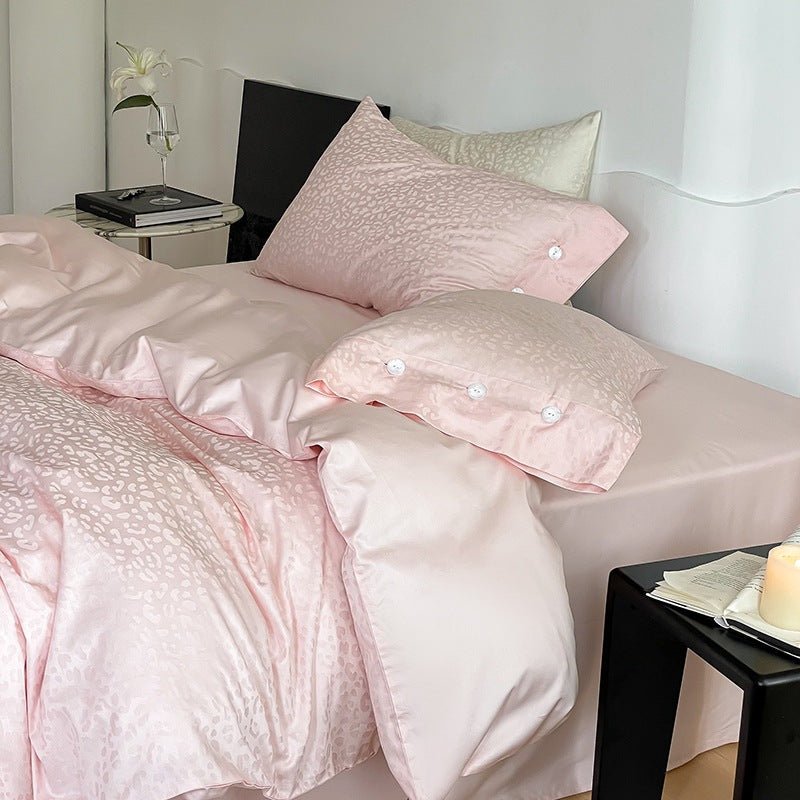 - Ever Lasting - Silky Leopard Buttoned Bedding Set / Baby Pink - Bedding Set - Ever Lasting