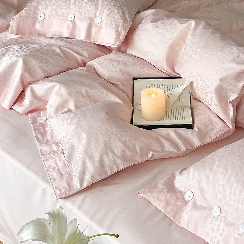 - Ever Lasting - Silky Leopard Buttoned Bedding Set / Baby Pink - Bedding Set - Ever Lasting